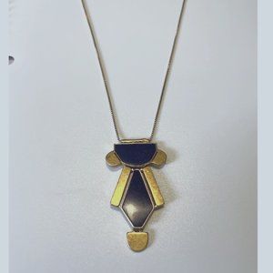 Madewell Adjustable Gold Necklace with Blue Enamel Pendant